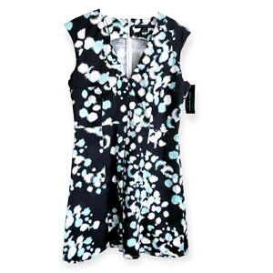 NWT French Connection fit & flare cotton mini dress. size 12, Gray, blue‎ print